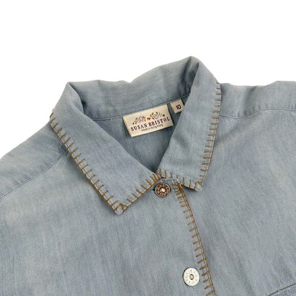 Vintage Susan Bristol Embroidered Southwestern Button Down Shirt Size 10 - Picture 2 of 4